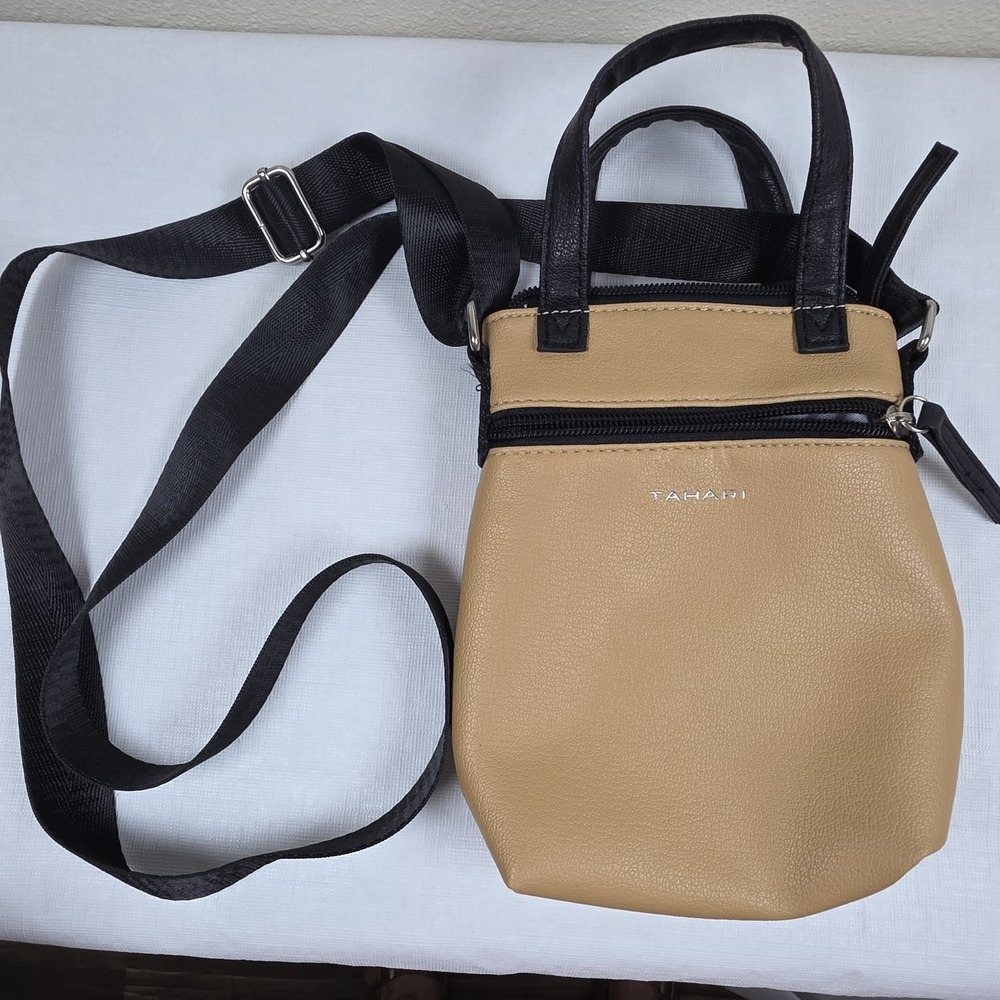 Tahari Tan/brown Crossbody Handbag Vegan Leather Purse Smaller minimalist city - Picture 3 of 7